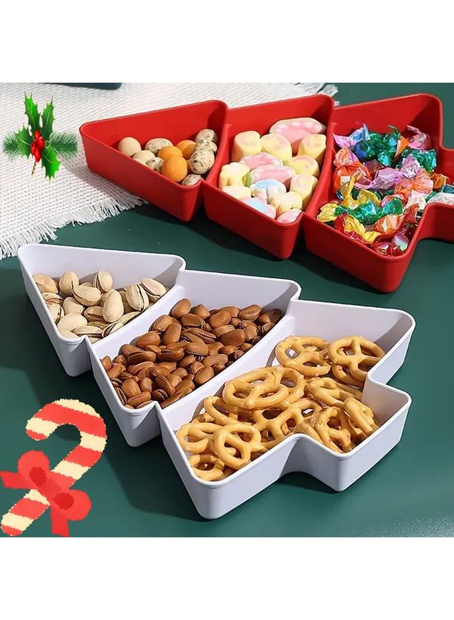 Red Christmas Tree Snack Plate 3 Compartments Food Safe Plastic Holiday Party Tableware - Image 1